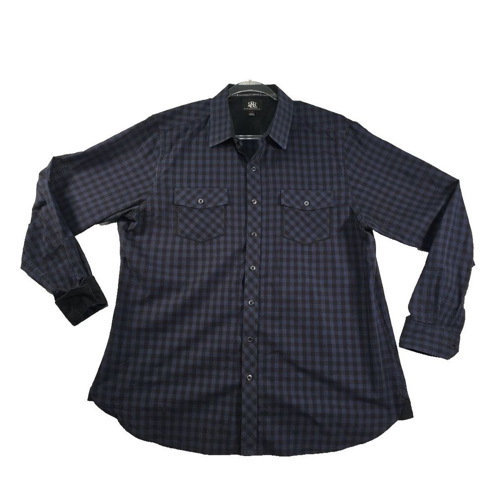 Rock & Republic Button Front Shirt Men's Size XL Buffalo Check Button Pockets